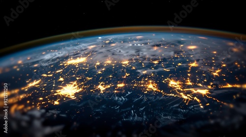 Nighttime City Lights Over Earth From Space