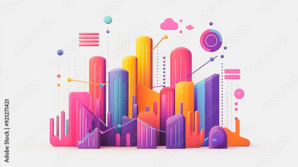 Abstract white background with pastel colorful charts and graphs with statistics to analyze business potential and forecast future development of companies growth. Abstract white background with pastel colorful charts and graphs with statistics to analyze business potential and forecast future development of companies growth.