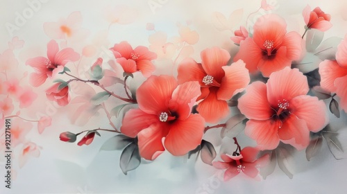 Vibrant Hibiscus Flowers Blooming in Soft Pastel Background