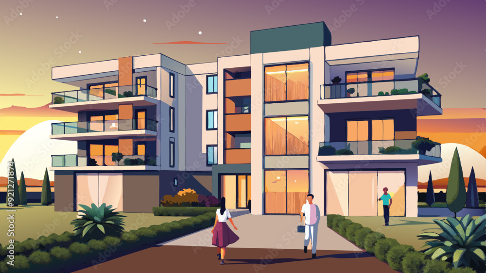 an elegant modern residential building stands vector illustration an elegant modern residential building stands vector illustration