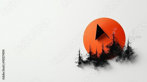 Ultraminimalist bull market illustration black triangle ascending with an orange circle, set in ample white space, Created with Generative AI. photo