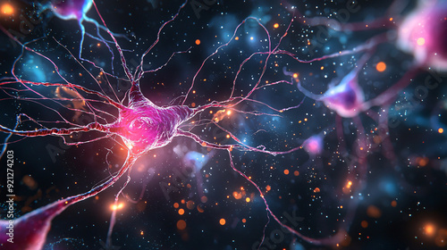 Wallpaper Mural A close up of a brain with many neurons. The neurons are pink and purple. The image has a mood of mystery and wonder. Torontodigital.ca