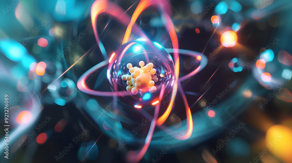 Abstract 3D Render of an Atom with Neon Lights Abstract 3D Render of an Atom with Neon Lights
