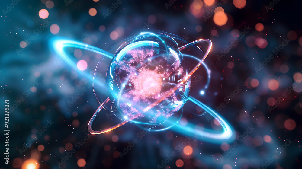 Abstract 3D Sphere with Glowing Rings and Bokeh Background Abstract 3D Sphere with Glowing Rings and Bokeh Background