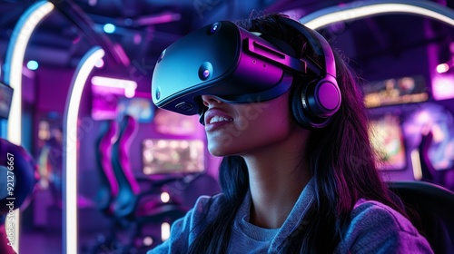 a woman wearing virtual reality