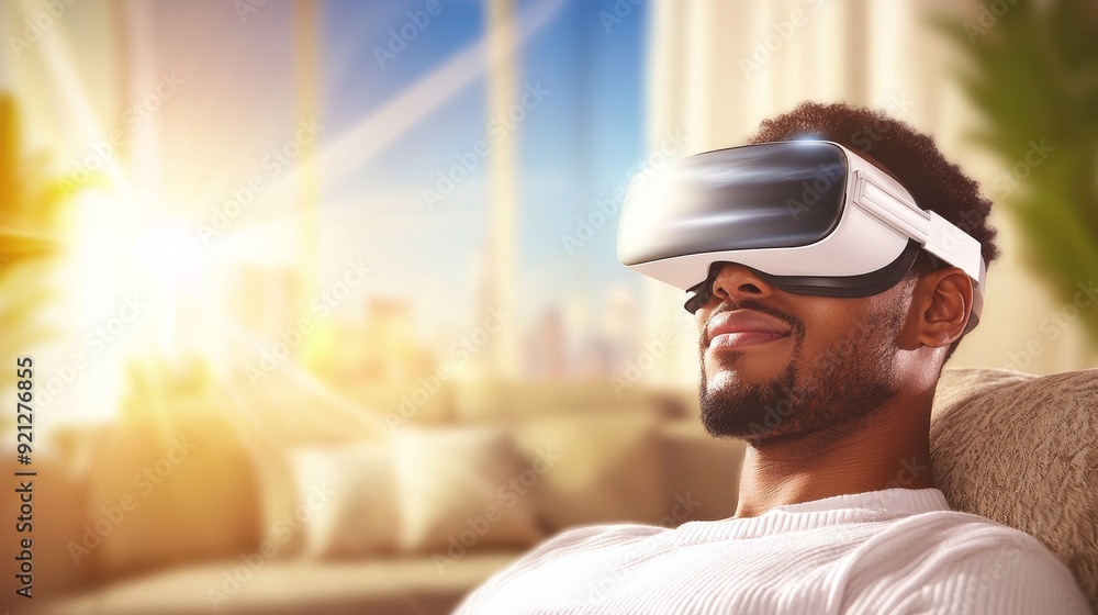 a man wearing virtual reality device a man wearing virtual reality device