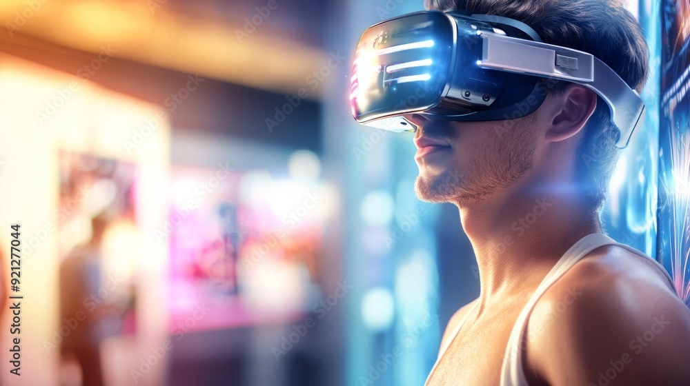 a man wearing virtual reality device a man wearing virtual reality device