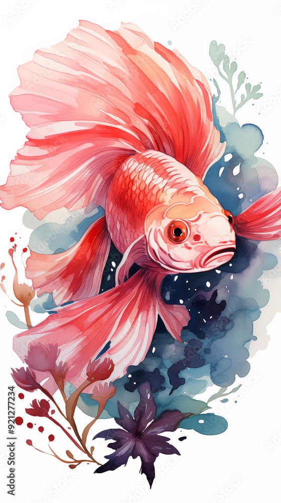 Fototapeta premium Colorful Floral Fish, Abstract Image, Texture, Pattern Background, Wallpaper, Cover and Screen for Smartphone, Cell Phone, Computer, Laptop, 9:16 and 16:9 Format