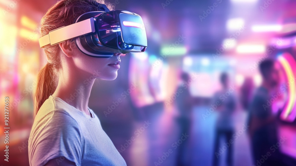a woman wearing virtual reality a woman wearing virtual reality