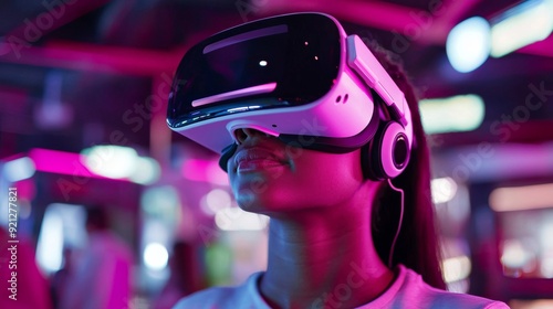 a woman wearing virtual reality device