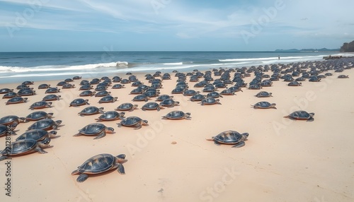 General view of Ostional Beach full of sea turtles in Guanacaste, Costa Rica isolated with white highlights, png photo