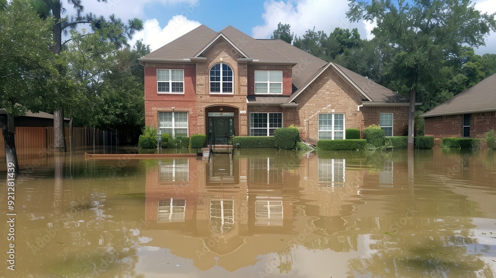 Flooded House in Houston Suburb: Damage and Loss After Hurricane Harvey Flooded House in Houston Suburb: Damage and Loss After Hurricane Harvey