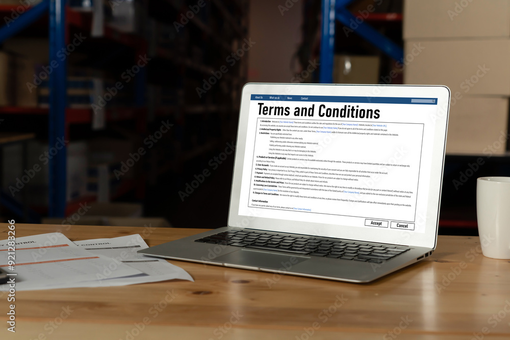 Obraz premium Digital legal contract provide terms and conditions document on computer screen ready for online digital signature for deal agreement of future business snugly