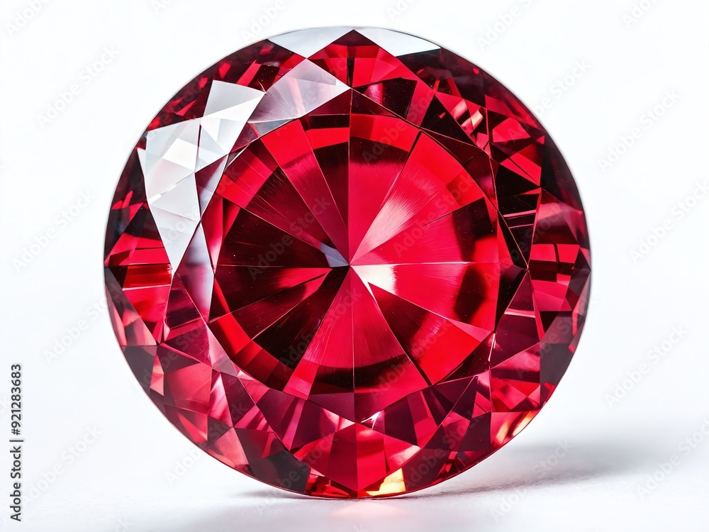 Brilliantly cut ruby gemstone sparkling under bright light in a studio setting Brilliantly cut ruby gemstone sparkling under bright light in a studio setting