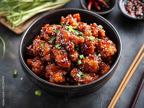 A General Tso’s Chicken. The most popular Chinese dishes. A sweet, slightly spicy deep-fried chicken dish that is popular in American-Chinese cuisine.