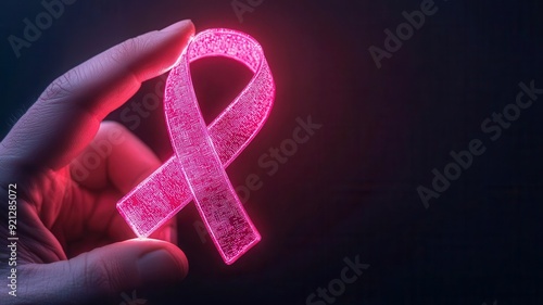 Wallpaper Mural Hand holding a glowing pink ribbon symbolizing awareness, support, and hope for breast cancer and related causes. Torontodigital.ca