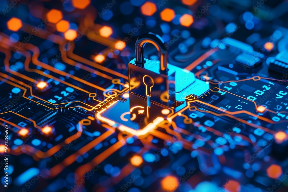 A close-up view of a padlock securely fastened onto a circuit board, symbolizing data protection and security measures, Imagining the consequences of a large-scale data breach A close-up view of a padlock securely fastened onto a circuit board, symbolizing data protection and security measures, Imagining the consequences of a large-scale data breach