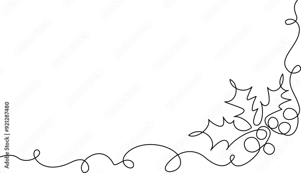 Holly berry leaves decoration. Continuous one line drawing. Holly berry leaves decoration. Continuous one line drawing.