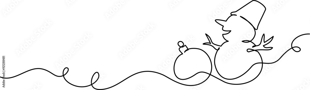 Merry Christmas decoration. Wavy line with snowman. Continuous one line Merry Christmas decoration. Wavy line with snowman. Continuous one line