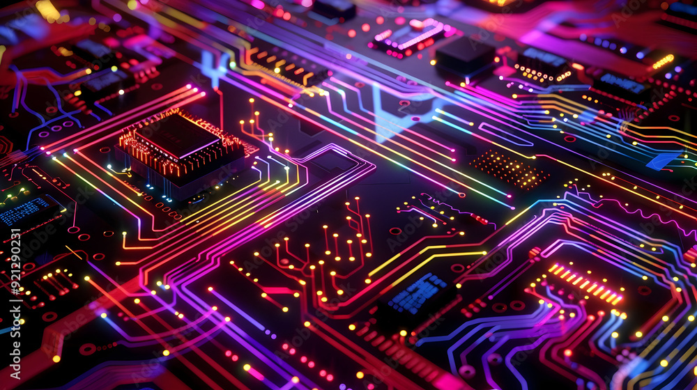Neon Circuit Board 3D Illustration Neon Circuit Board 3D Illustration
