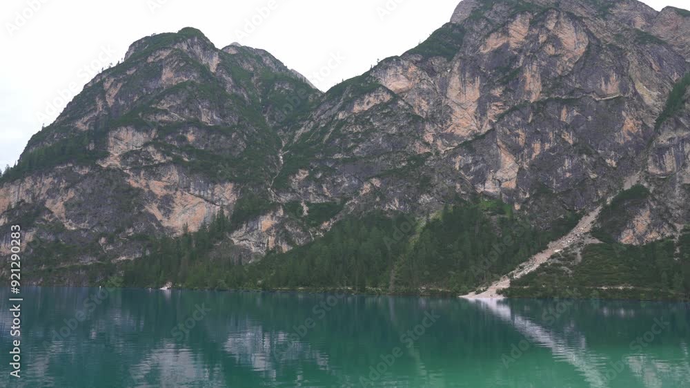 view of a part of the braies lake in trentino alto adige italy view of a part of the braies lake in trentino alto adige italy