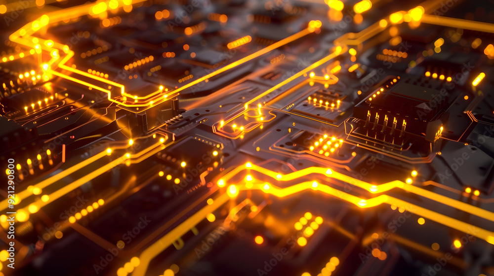 Abstract 3D Background: Futuristic Circuit Board with Glowing Lines Abstract 3D Background: Futuristic Circuit Board with Glowing Lines