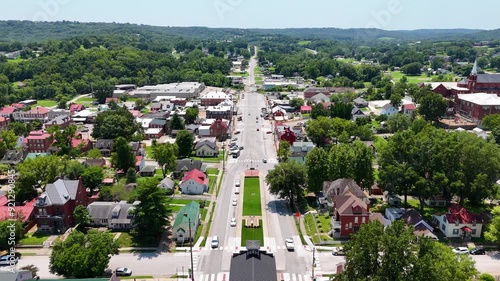 Aerial-Hermann, Missouri-Market Street to Frene Creek bridge under construction where it reverts back to State Road 19 heading south out of town photo