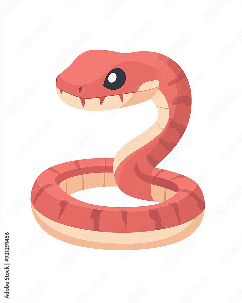 small red venomous coiled up deadly cartoon snake. 4k full hd video game asset illustration art isolated on white background generative ai