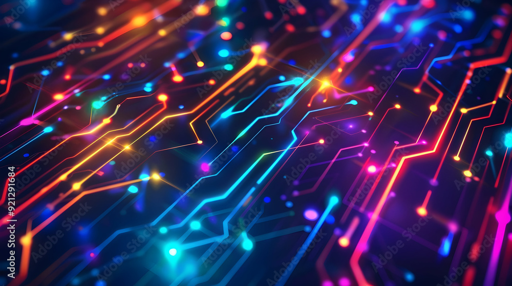 Abstract 3D Circuit Board with Neon Lights Abstract 3D Circuit Board with Neon Lights