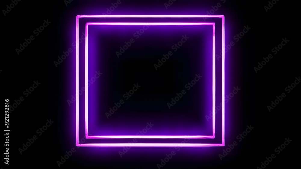 Purple neon glowing square empty frame on black background, copy space Purple neon glowing square empty frame on black background, copy space