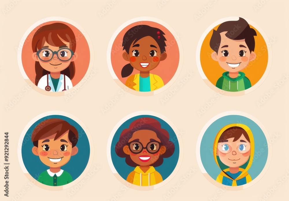set of cute colorful circular character icons on a light background in a vector illustration style with minimalism Generative AI set of cute colorful circular character icons on a light background in a vector illustration style with minimalism Generative AI
