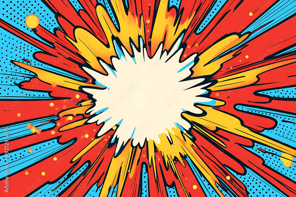 Fototapeta premium Comic Pop Art Explosions Logo Design. Red sunburst background