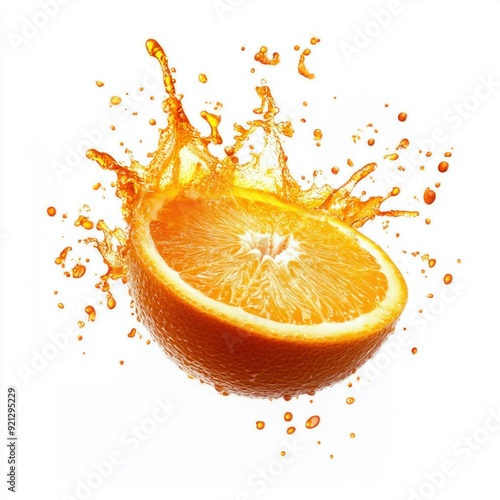 Orange Slice with Splash of Juice Isolated on White Background