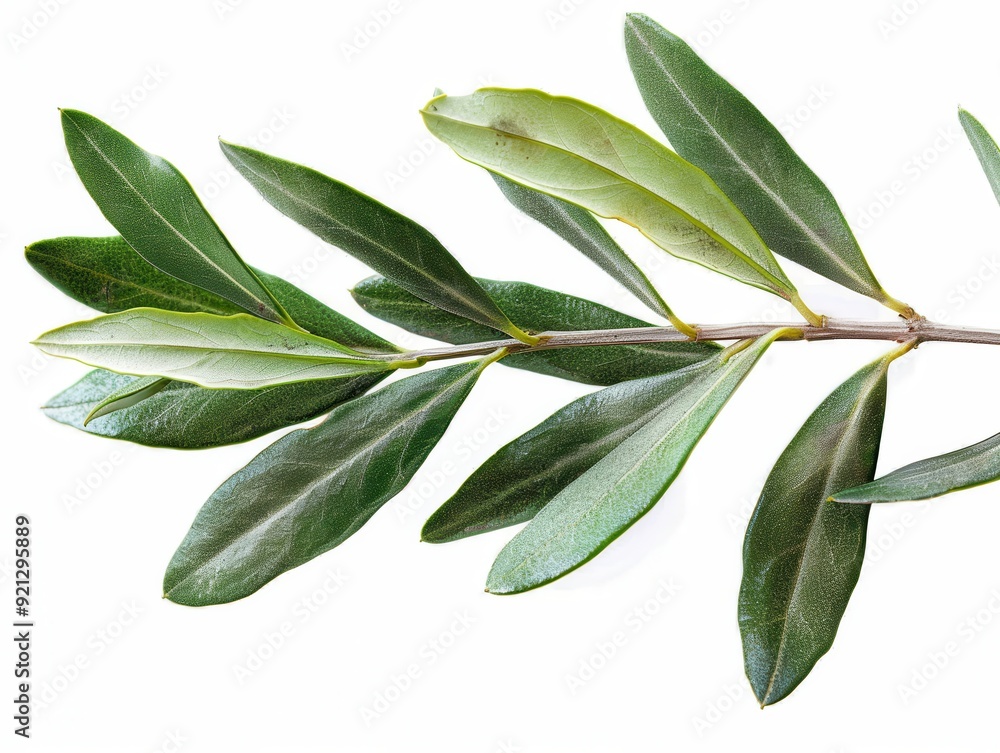Naklejka premium Fresh Olive Leaves Close-up: Healthy Ingredient for Nourishing Green Food