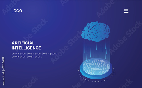 Artificial Intelligence, Isometric Vector landing page for AI, Deep Learning, Machine Learning, and Technological Digital Brain Concepts,isometric banner,AI isometric, AI learning machine, ai icon.

