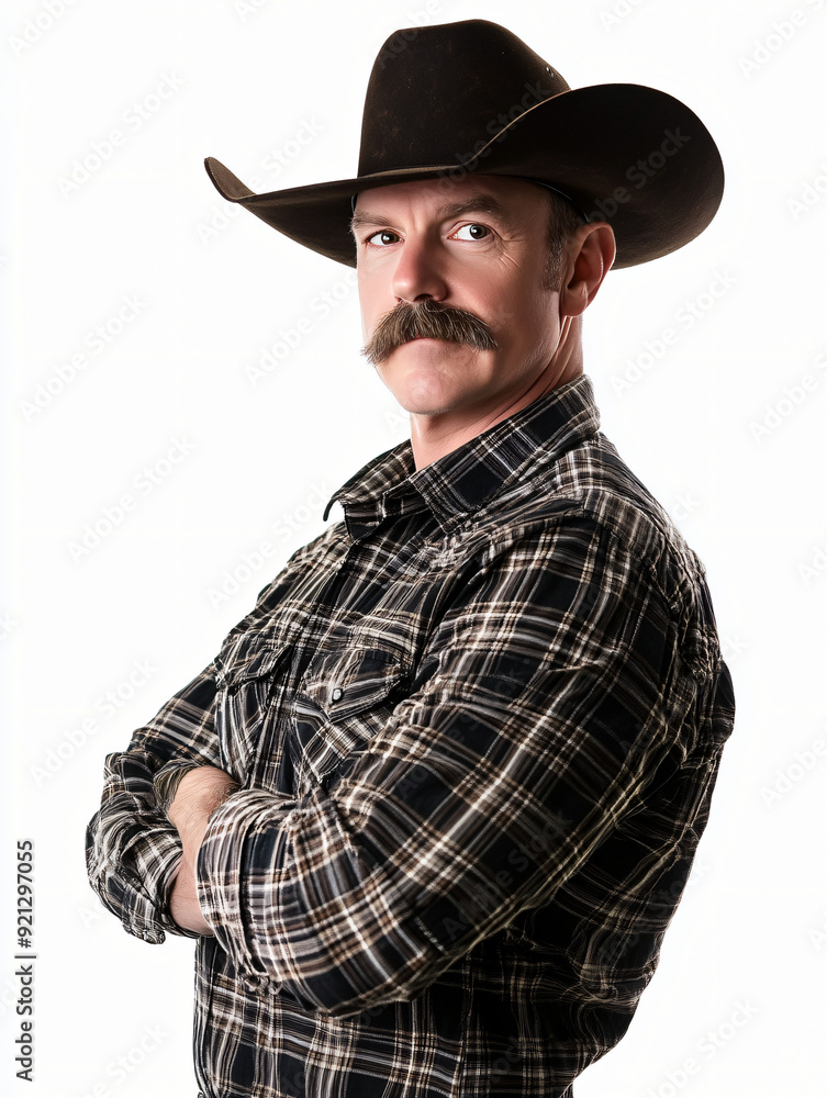 a middle age caucasian cowboy, isolated on white background a middle age caucasian cowboy, isolated on white background
