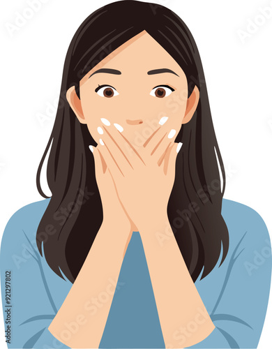 Young woman covering her mouth with both hands-
