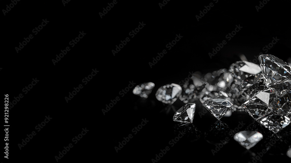 Sparkling Elegance: Diamonds on Black Background with Copy Space. Generative AI Sparkling Elegance: Diamonds on Black Background with Copy Space. Generative AI