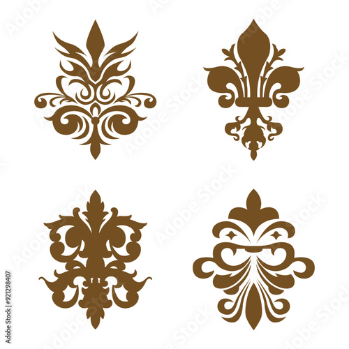 Collection of gold abstract vintage carving ornaments. Vector illustration