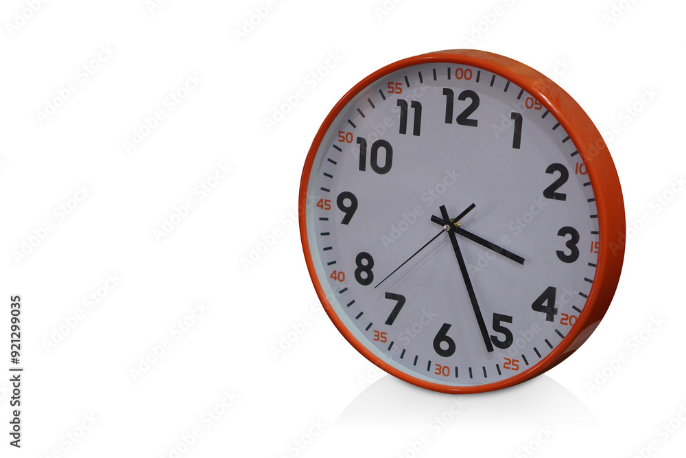 orange and white wall clock, on white background, object, decor, decoration, banner, template, fashion, copy space orange and white wall clock, on white background, object, decor, decoration, banner, template, fashion, copy space