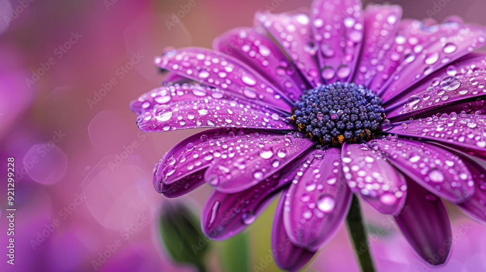 Close-Up of Purple Flower with Water Droplets and Bokeh Close-Up of Purple Flower with Water Droplets and Bokeh