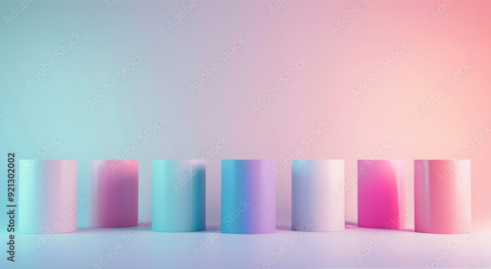 Colorful Cylinders Arranged in Soft Pastel Tones Against a Gradient Background Colorful Cylinders Arranged in Soft Pastel Tones Against a Gradient Background