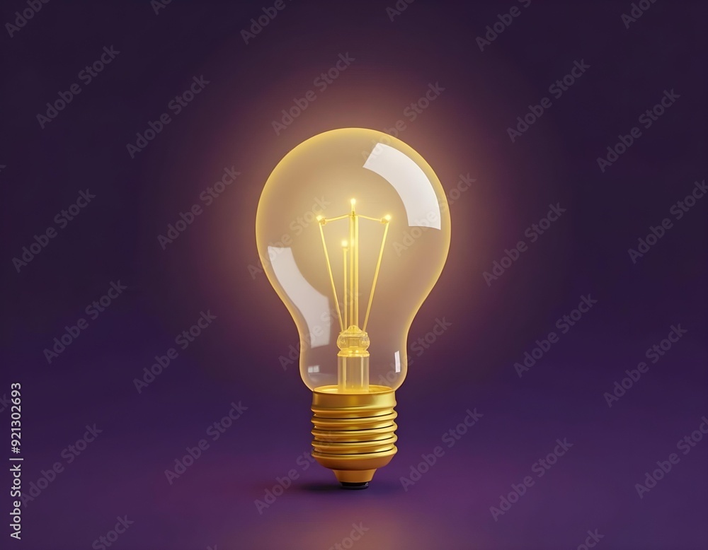 3D glowing light bulb on purple background create with ai 3D glowing light bulb on purple background create with ai