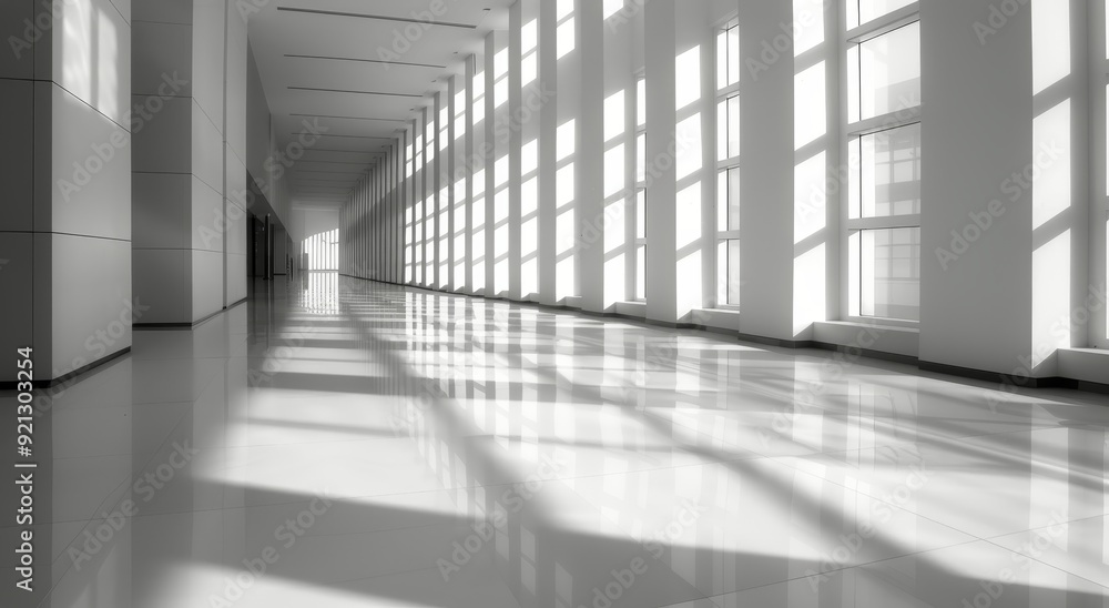 Modern Hallway With Natural Light and Shadows in a Sleek Building Interior Modern Hallway With Natural Light and Shadows in a Sleek Building Interior