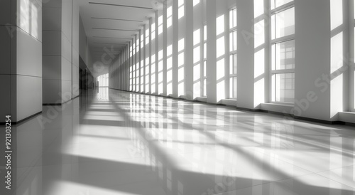 Modern Hallway With Natural Light and Shadows in a Sleek Building Interior