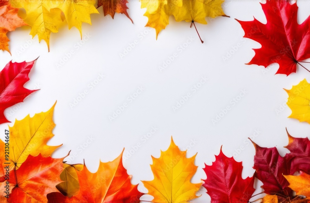 Frame of autumn leaves on a white background. Top view. Place for text Frame of autumn leaves on a white background. Top view. Place for text