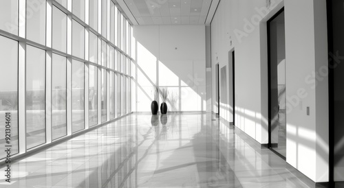 Modern Hallway With Natural Light and Shadows in a Sleek Building Interior