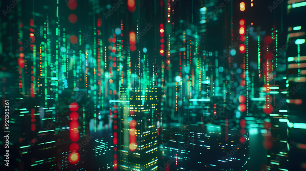 Obraz premium Abstract 3D Cyberpunk City Background with Neon Lights