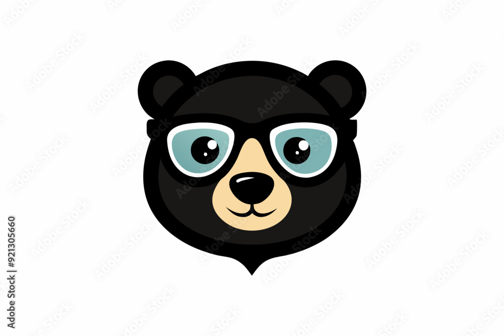 Fototapeta premium A cute bear logo face with black glasses white background