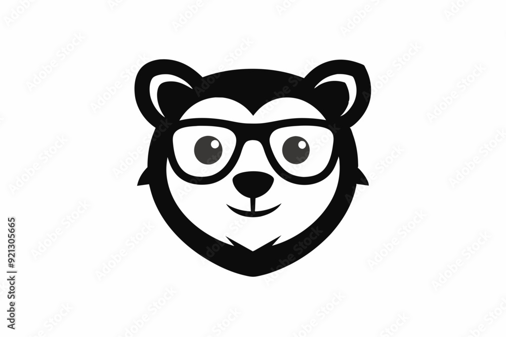 Fototapeta premium A cute bear logo face with black glasses white background